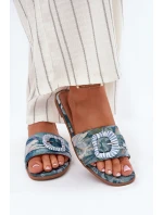 Ploché Dámské Pantofle S Ozdobnou Sponou Modré Clariola