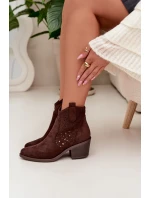 Dámské perforované kotníkové boty Kovářské boty na podpatku S.Barski HY61-8012 Čokoládové