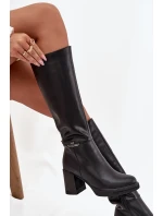 Dámské musketýrky z přírodní kůže na sloupkovém podpatku, zateplené Vinceza 66826 – černé