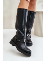 Zateplené dámské kozačky na zip z ekologické kůže černé Tialethe