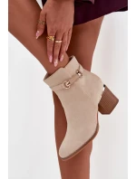 Dámské zimní boty na podpatku s ozdobným páskem béžové Galissa