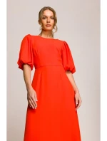 S399 Šaty s puff rukávy - korálová barva
