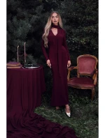 M891 Šaty s řasením a šerpou - bordó