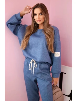 Komplet teplákové + kalhoty máslová látka denim melír