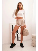 Dámské bavlněné šortky s elastickým pasem a sportovním lemem béžové