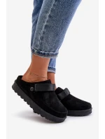 Dámské pantofle zateplené kožíškem na platformě černé Azida