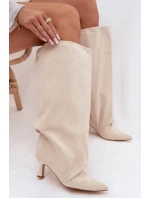 Kozačky s širokou horní částí a žebrováním na podpatku Béžové Harela