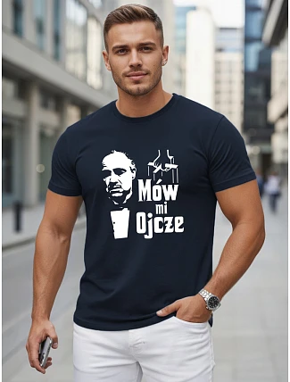 Pánské bavlněné tričko s klasickým potiskem tmavě modré FashionStreet NX5145R