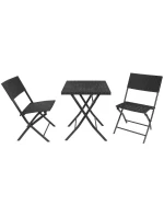 BALKONOVÝ NÁBYTEK SET STŮL 58X58X70CM A 2 ŽIDLE ČERNÁ