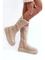 Dámské béžové kožené boty s vlnou Bayla