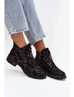 Dámské kotníkové boty z pravého semiše na nízkém podpatku – černo‑hnědé D&A