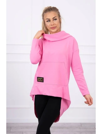 Dámská prodloužená mikina s kapucí 9116 Růžová - K-Fashion Dámská prodloužená mikina s kapucí 9116 Růžová - K-Fashion