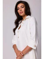 B257 Rozšířené košilové šaty - krémové