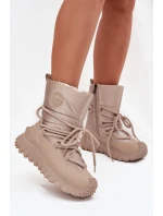 Dámské kožené sněhule na platformě Lee Cooper – béžovo-zlaté