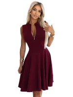 573-4 Exkluzivní šaty s rozšířeným spodním dílem a zipem - vínové