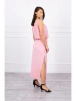 Boho šaty se záhyby pudrově růžové