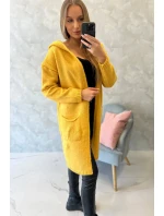 Svetr s kapucí a kapsami hladký hořčicový