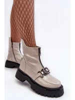 Dámské lakové boty na zip D&A MR870-94 Světle šedá Dámské lakové boty na zip D&A MR870-94 Světle šedá