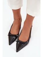 Lakované lodičky na jehle s mašlí Černé Olvena