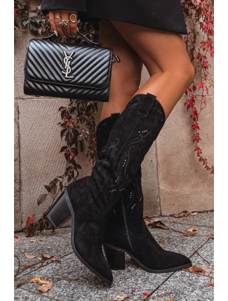 Dámské kozačky s podpatkem z eko semiše Černé Coretta