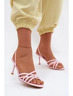 Dámské sandály na podpatku s pásky růžové Velivelle