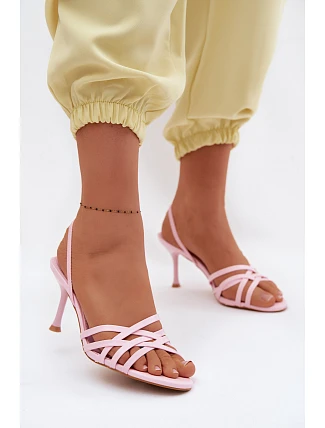 Dámské sandály na podpatku s pásky růžové Velivelle
