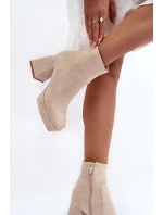 Semišové kotníkové boty s masivními vysokými podpatky, světle béžová Abnous