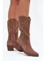 Ažurové Kozačky Damské Na Podpatku Tmavě Béžové Olivette