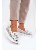 Dámské ažurové polobotky z přírodní kůže – stříbrné