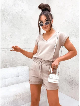 Béžový dámský letní bavlněný komplet (VE87)