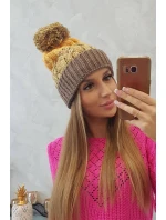 Dámská čepice s bambulí Abigail K326 cappuccino+yellow Dámská čepice s bambulí Abigail K326 cappuccino+yellow