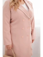 Dámský kabát Plus Size dvouřadový s límcem tmavě pudrově růžový