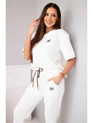 Dámský komplet viskózový, máslo, s krátkým rukávem a kalhotami s ohrnutou nohavicí ecru