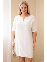 Dámské viskózové šaty Plus Size s krátkým rukávem a výstřihem do V béžová