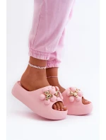Dámské pěnové žabky s ozdobami na tlusté podrážce růžové od Bremavia