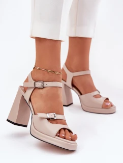 Dámské Kožené Sandály Na Podpatku Vinceza 77110 Béžové