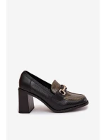 Dámské polobotky na podpatku s výstupkem a zlatým detailem Zeleno-černé Novella