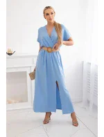 Dlouhé šaty s ozdobným páskem modré Dlouhé šaty s ozdobným páskem modré