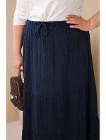 Dámská sukně Plus Size z bavlněného mušelínu s volánem a gumičkou námořnická modrá