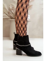 Zateplené dámské boty na podpatku s řetízkem eko semišové černé Hanalen