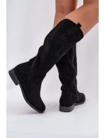 Kozačky S Prodyšnou Holí Na Plochém Podpatku S.Barski HY51-860 Černé