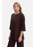 B301 Žebrovaný pletený top - tmavá čokoláda