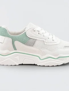 Bílo-mátové dámské sneakersy s brokátovými vsadkami (LU-2)