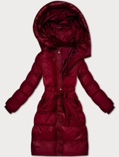 Prošívaná zimní bunda ve vínové bordó barvě s páskem J Style (5M3253-1)