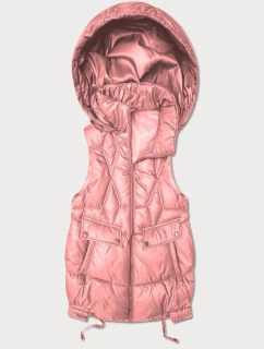 Dámská krátká bunda bez rukávů Goodlookin s odnímatelnou kapucí růžová (B8258-81)
