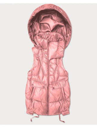 Krótki bezrękawnik damski z odpinanym kapturem Goodlookin różowy (B8258-81)