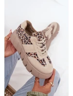 Semišové zateplené dámské tenisky na masivní platformě Vinceza 66841 Leopardo béžové