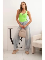 Dámská pruhovaná top na ramínkách s ozdobnou nášivkou zelená neon Dámská pruhovaná top na ramínkách s ozdobnou nášivkou zelená neon
