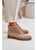 Dámské boty na plochém podpatku perforované béžové S.Barski HY42-076