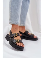 Eko Kožené Sandály S Přezkami Černé Vulinea